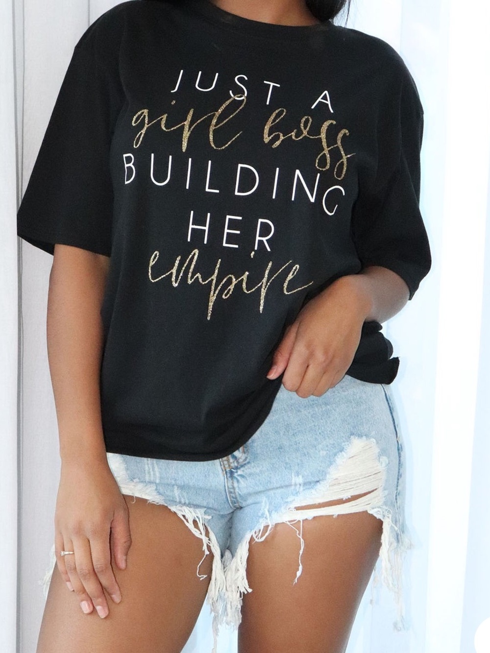 Fashion Nova Girl Boss Graphic Tee - Black with Gold Script